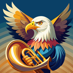 Majestic Bald Eagle Musician Playing a Euphonium