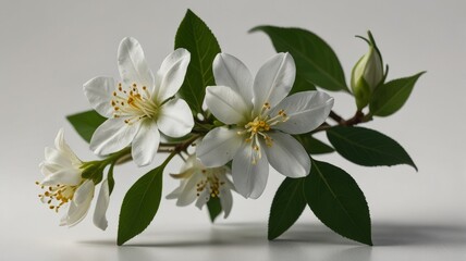 Obraz premium Jasmine flowers with leaves isolated on white background cutout.