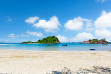 Beautiful island beaches in Thailand,Beautiful beach with thai traditional wooden longtail boat and blue sky in Maya bay, Thailand. Vacation holidays summer background. 