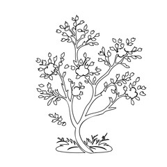 Stylized monochrome tree illustration with delicate floral details