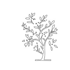 Simple botanical illustration of a delicate tree with stylized leaves