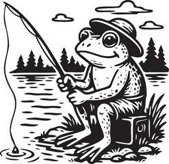 cartoon illustration of a fishing frog