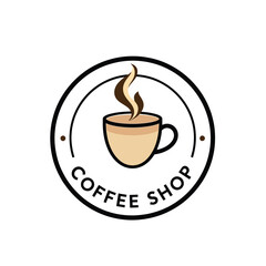 Coffee shop logo design vector illustration with cup and steam for cafe and restaurant branding idea