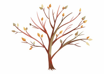 Obraz premium Watercolor Illustration of a Small Tree with Autumn Leaves