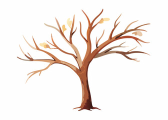 Watercolor Illustration of a Bare Winter Tree on White Background