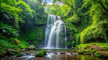Obraz premium Waterfall cascading through lush green forest, verdant, greenery, verdant, greenery, wilderness