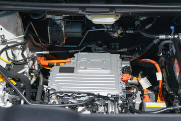 Close-Up of Electric Car Powertrain and Components