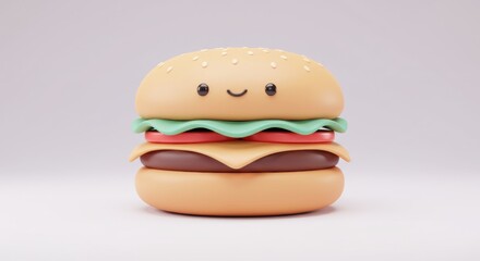 Smiling 3D Render of a Cartoon Cheeseburger