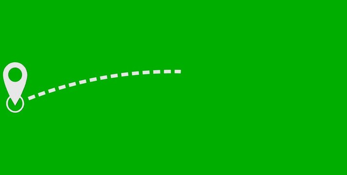 Two location pins connected by a dashed line icon on green screen