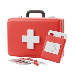 Obraz premium First aid kit supplies medical emergency equipment isolated on white background
