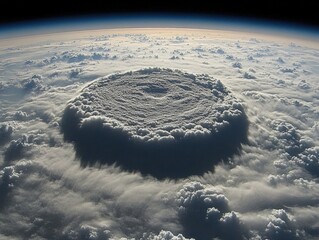 Dramatic aerial view of a massive hurricane from space showcasing swirling cloud formations and atmospheric perspective