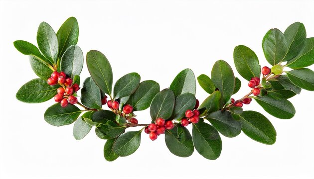 twigs with green leaves cotoneaster lucidus in a floral garland isolated on white or transparent background