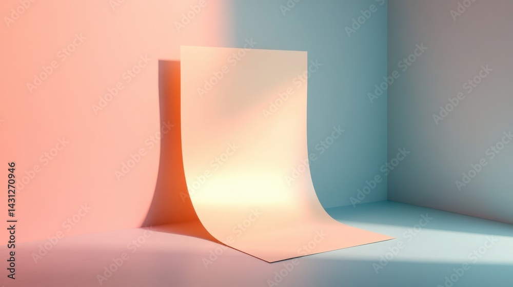 Canvas Prints abstract minimalist studio shot of curved paper sheet in corner with soft light and pastel colors fo
