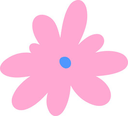 Hand Drawn Bright Pink Star-Shaped Flower with Blue Center for Vibrant Designs
