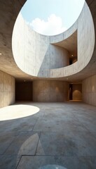 Obraz premium Empty concrete showroom with curved walls and open courtyard , exterior design, interior