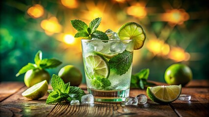 Refreshing Mint Mojito Cocktail in Clear Glass with Lime Garnish - Summer Drink