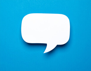 Fototapeta premium Blank notification message pop-up on vivid blue background. Speech cloud. Modern design. Mock-up