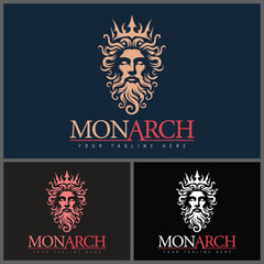 Monarch king Crown face head silhouette logo set design template