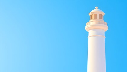 White lighthouse against a bright blue sky