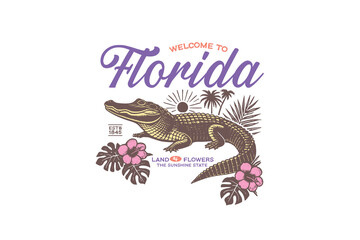 Welcome to Florida, Vintage Summer Alligator PNG Sublimation T Shirt Design