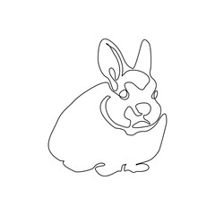 Continuous one line drawing of bunny. Cute rabbit silhouette with ears in simple minimalistic style Vector illustration
