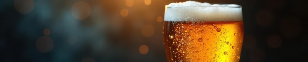 Frosty pint glass, condensation, amber liquid, glass, thirst