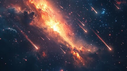 Cosmic Firestorm: A Celestial Ballet of Shooting Stars