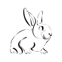 Continuous one line drawing of bunny. Cute rabbit silhouette with ears in simple minimalistic style Vector illustration