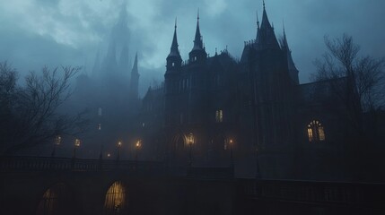Gothic Castle at Dusk: A Mysterious and Atmospheric Scene