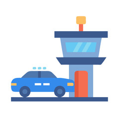 Airport Security Scene: Police Car and Control Tower Icon