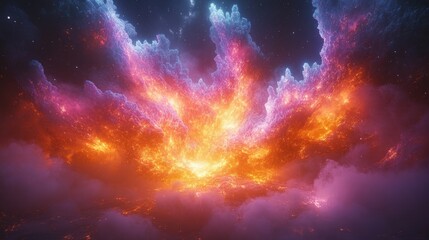 Fototapeta premium Fiery cosmic nebula ablaze with vibrant colors