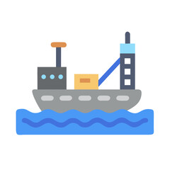 Flat Design Illustration of a Cargo Ship at Sea with Black Background