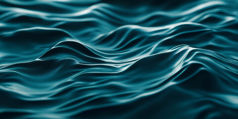 Obraz premium A detailed close-up of dark teal silk satin, waves rolling across its glossy surface, with a striking contrast of light and shadow