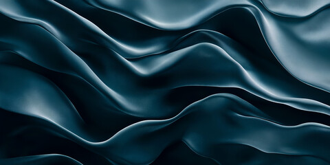 Obraz premium A detailed close-up of dark teal silk satin, waves rolling across its glossy surface, with a striking contrast of light and shadow