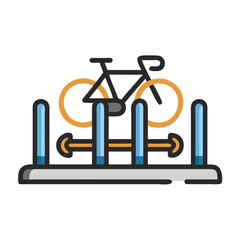 Bike Rack Illustration with Bicycle, Urban Cycling Infrastructure Element