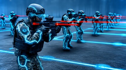 Innovative military forces train with advanced hologram technology for strategic scenarios