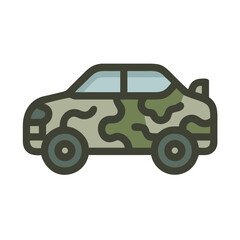 Camouflage Car Illustration: Military Vehicle with Camo Pattern on Black Background