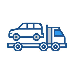 Fototapeta premium Blue Car Carrier Truck with Vehicle: Transportation and Towing Services Icon