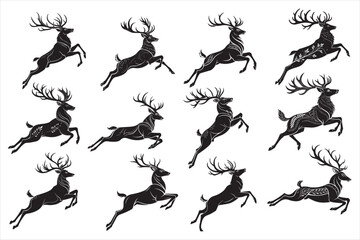 A black silhoiette of runing deer.