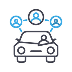 Car Sharing Network Icon: Transportation, Ride Sharing, Social Connection