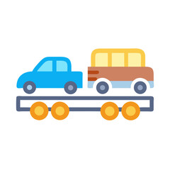 Cartoon Car Transport Truck with Two Cars on Black Background