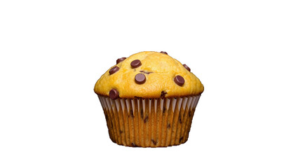 Delicious chocolate chip muffin isolated on a transparent background