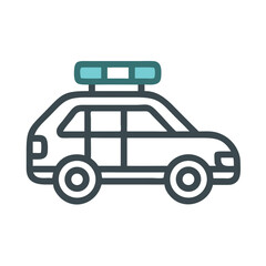 Cartoon Police Car Icon with Lights on Black Background Illustration