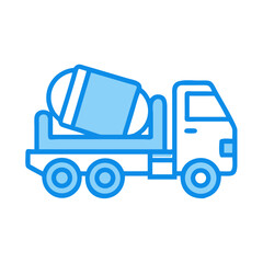 Cement Truck Icon Illustration in Blue Outline Style for Construction Design