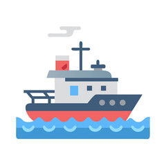 Illustration of a Modern Ship on Water with Smoke Against Black Backdrop