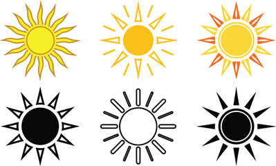 Sun Icon Set  Flat Style Sunshine Vector Symbol Collection