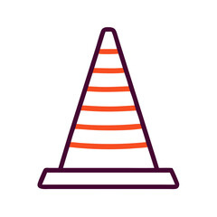 Abstract Traffic Cone Illustration with Orange Stripes and Purple Outlines