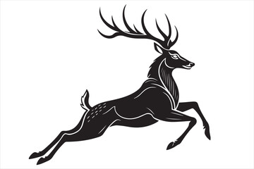 Obraz premium A black silhoiette of runing deer.