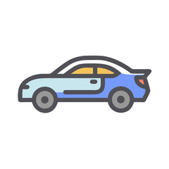 Modern Blue Coupe Car Illustration with Thick Outline on Black Background