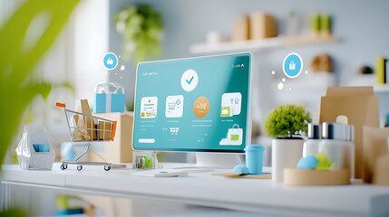 E-commerce platform development home office digital interface modern workspace user experience focus